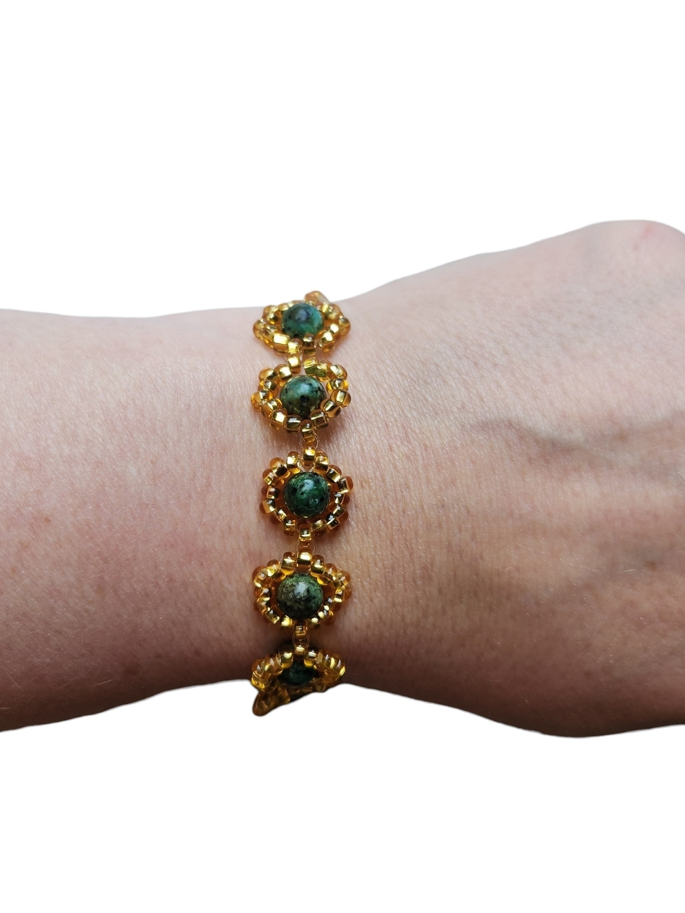 Gold-Tone Bracelet with African Turquoise Jasper Stones